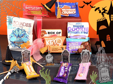 Box of Protein Halloween High Protein Gift Box, Hamper | Grenade, Battle Bites, Mountain Joe, Boundless, Oatein, Keto Balls, MyProtein,Battle Oats