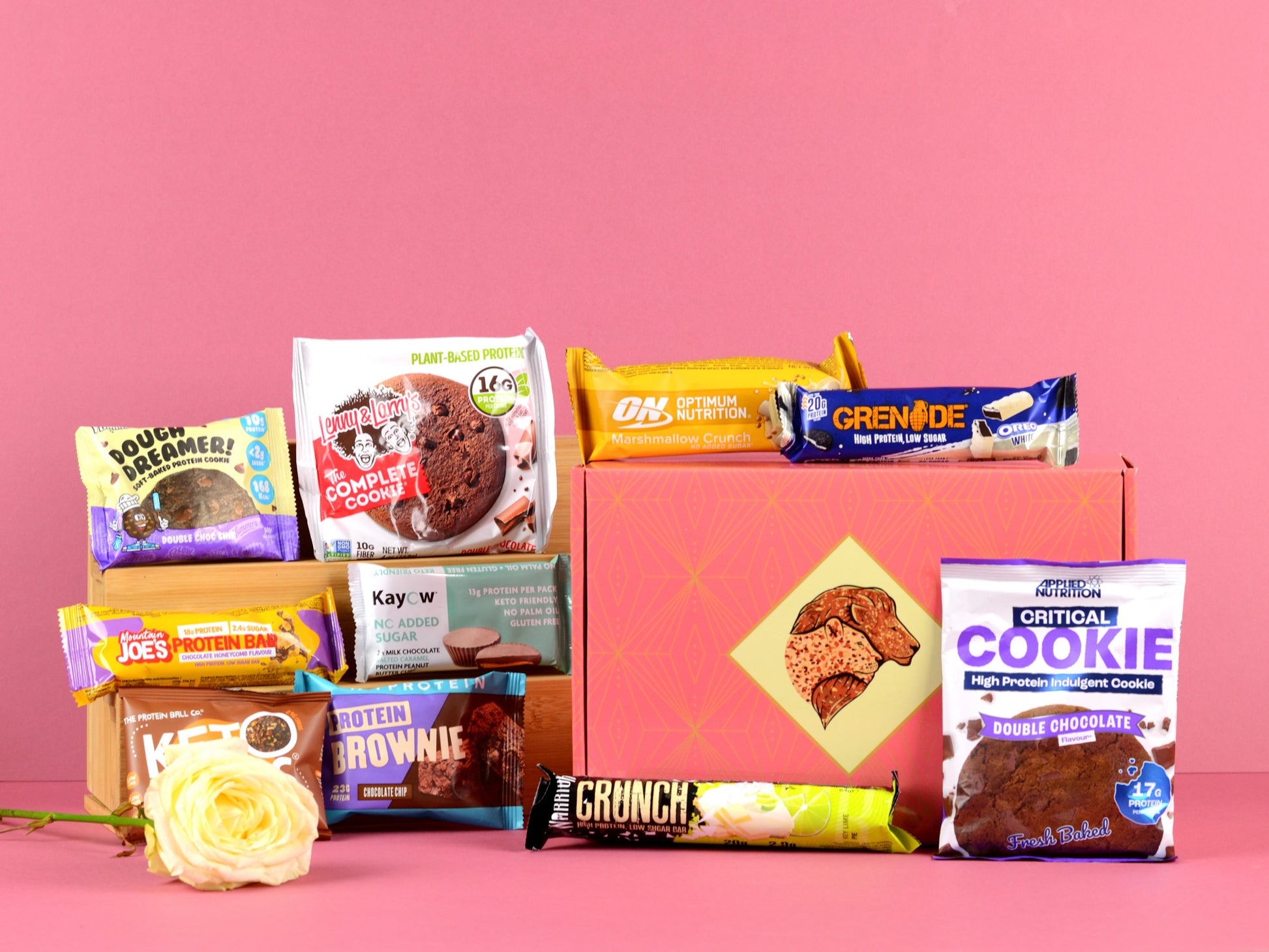 Box Of Protein | Mothers Day Gift Box | Healthy Mothers Day Protein Snacks Hamper | Kayow, Lenny & Larrys, MyProtein Brownie, Grenade, Mountain Joes, Yummios, Keto Keto, Protein Ball Co., Optimum Nutrition, Warrior Crunch, Applied Nutrition
