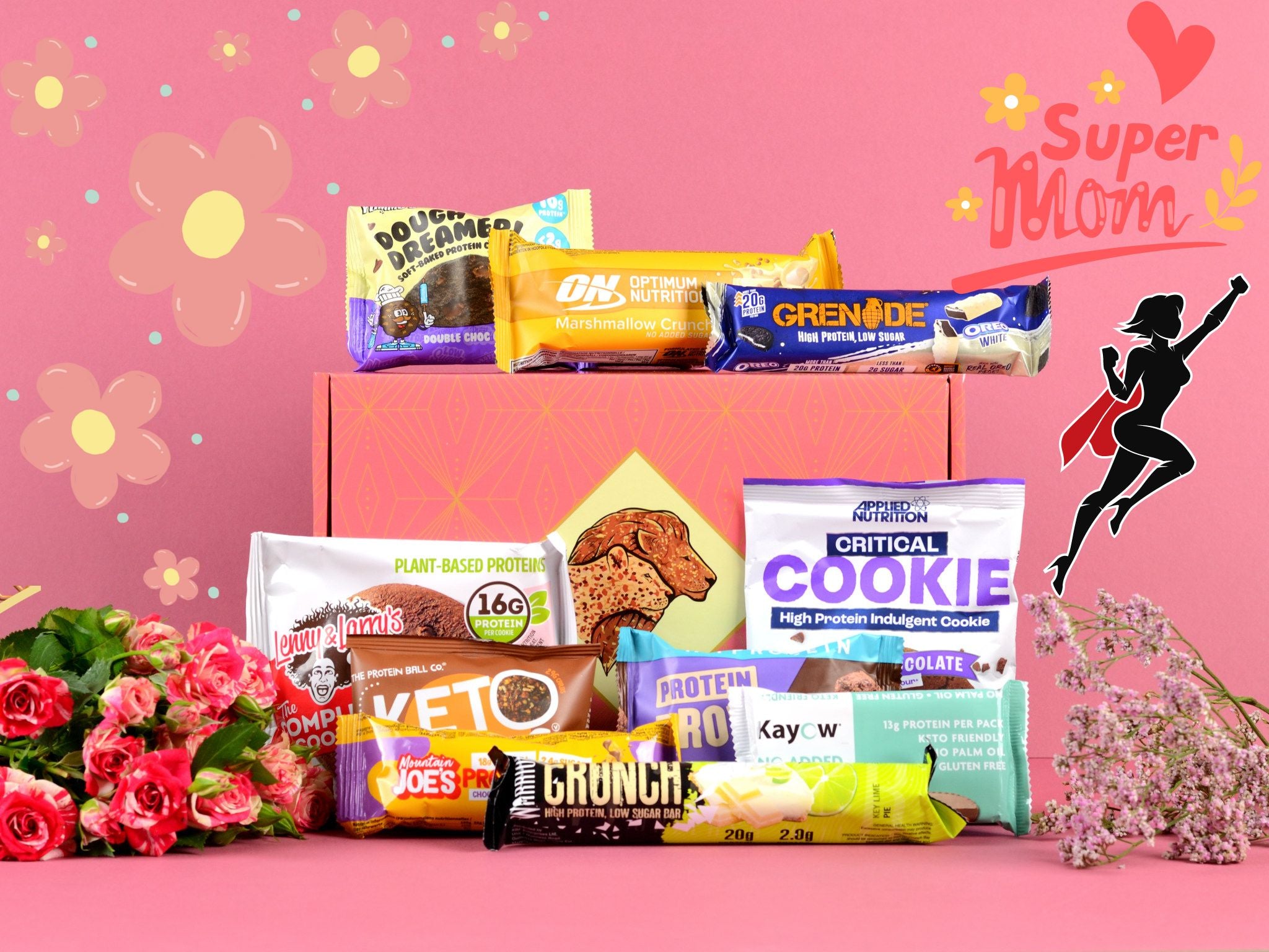Box Of Protein | Protein Mothers Day Gift Box | Mothers Day Flowers Roses | Protein Snacks Hamper | Kayow, Lenny & Larrys, MyProtein Brownie, Grenade, Mountain Joes, Yummios, Keto Keto, Protein Ball Co., Optimum Nutrition, Warrior Crunch, Applied Nutrition