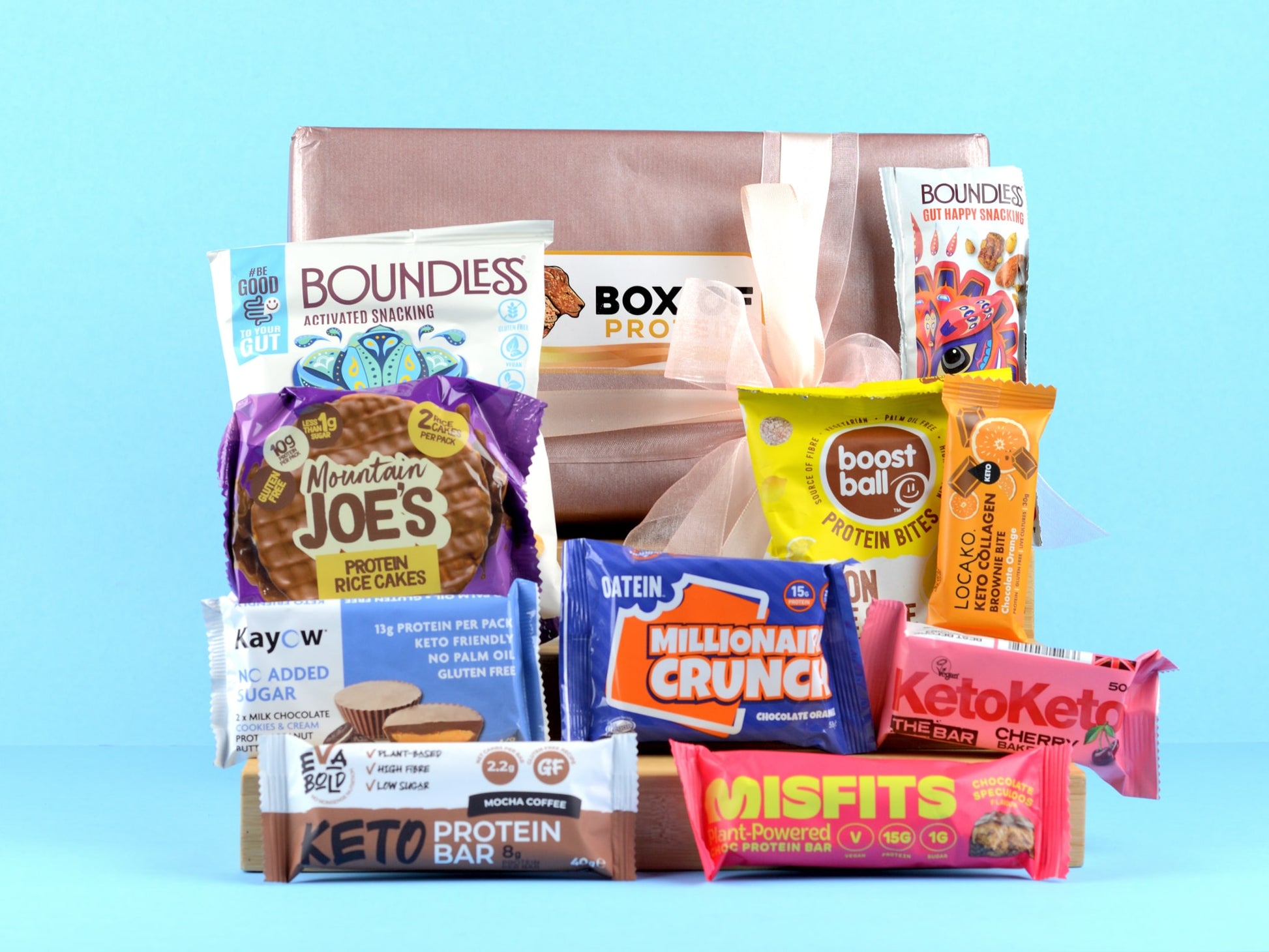 Box Of Protein | Protein Gluten Free Diet Gift Box | Protein Snacks Hamper | Mountain Joe's, Locako, Boostball, Misfits, KetoKeto, Boundless, Kayow, EVA Bold